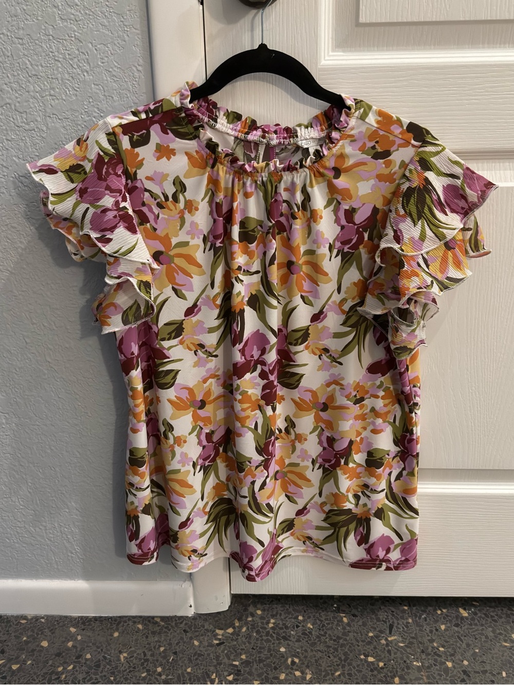 Cato Floral Flutter Sleeve Top - pink, purple, multi-colored Size L
